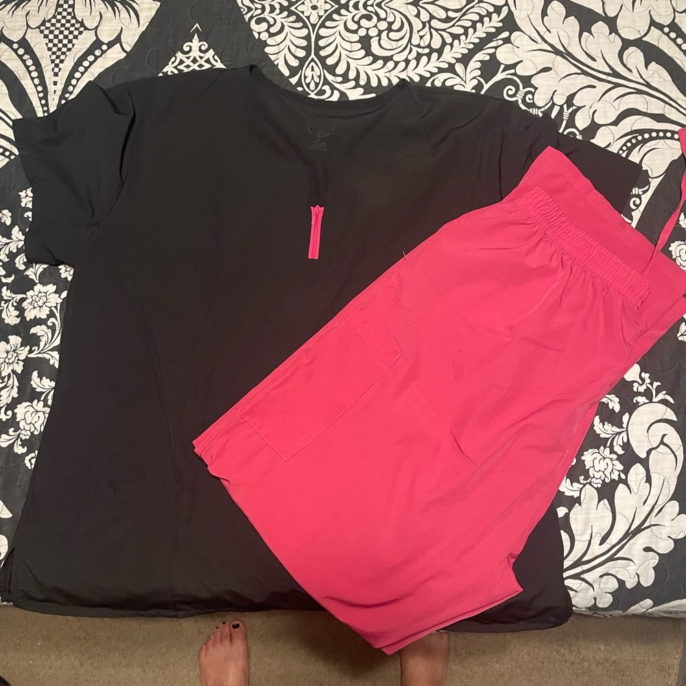 Black and Hot Pink Scrub Set
